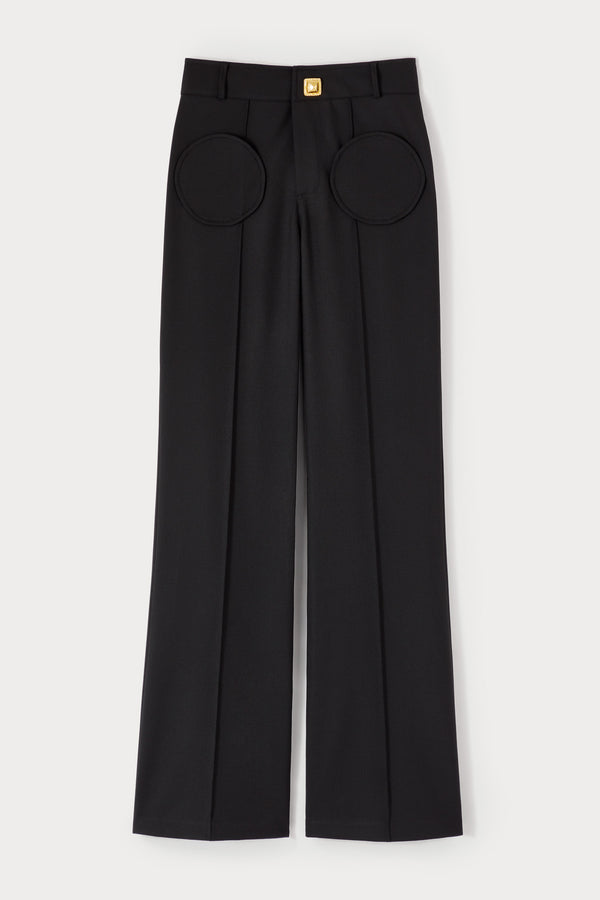 d'estrëe paris Tailor Gold Black Flutter Flared Pants with Circular Pockets