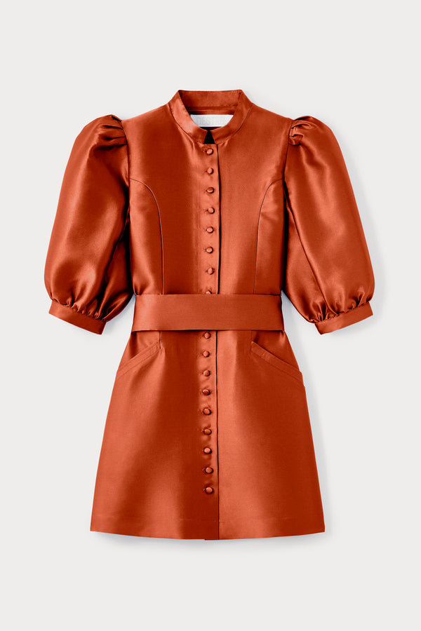 d'estrëe paris Terracotta Satin Puff Sleeve Mini Dress