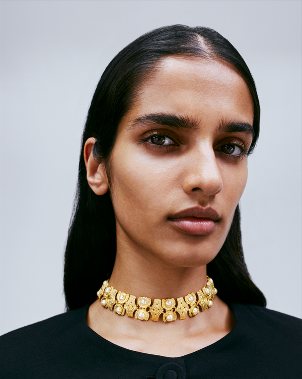 D'estrëe Paris Vintage-Inspired Gold Choker Necklace With Pearl