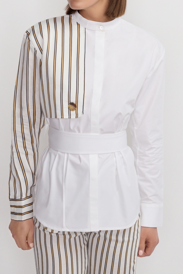 D'estrëe Paris White And Striped Asymmetrical Cotton Shirt