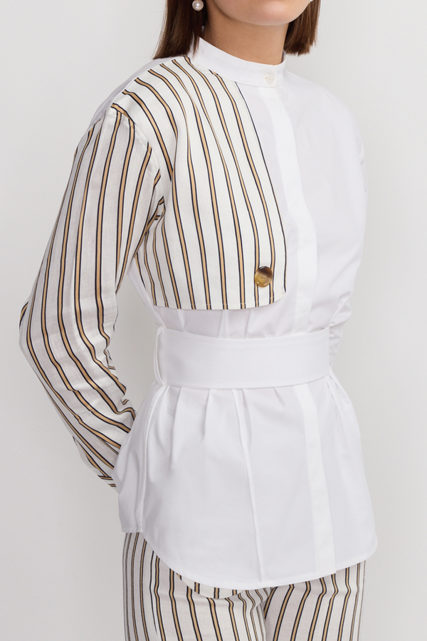 D'estrëe Paris White And Striped Asymmetrical Cotton Shirt