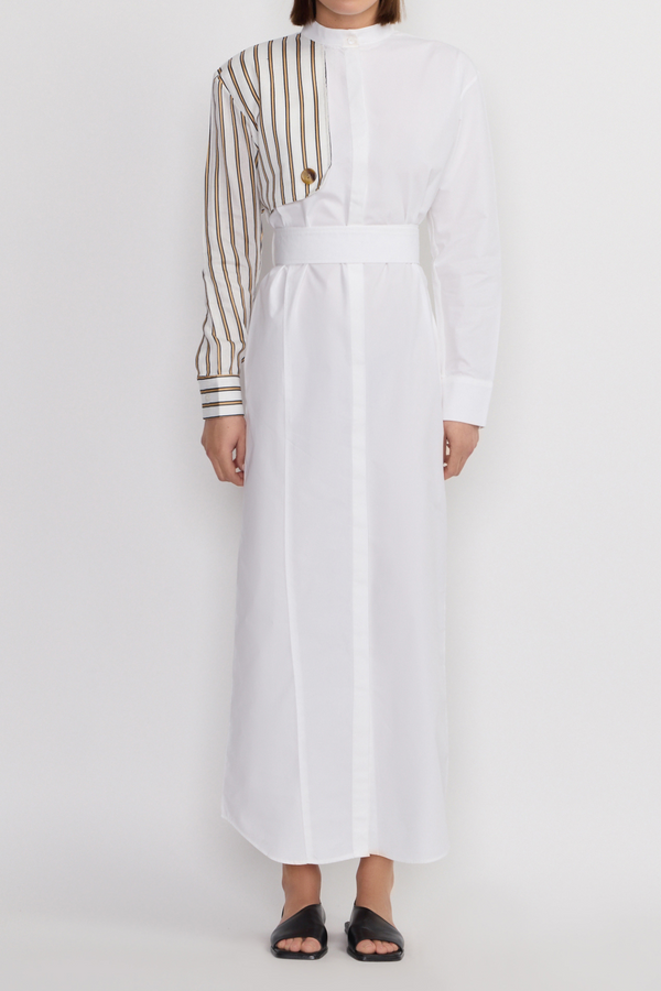 D'estrëe Paris White And Striped Asymmetrical Shirt Dress
