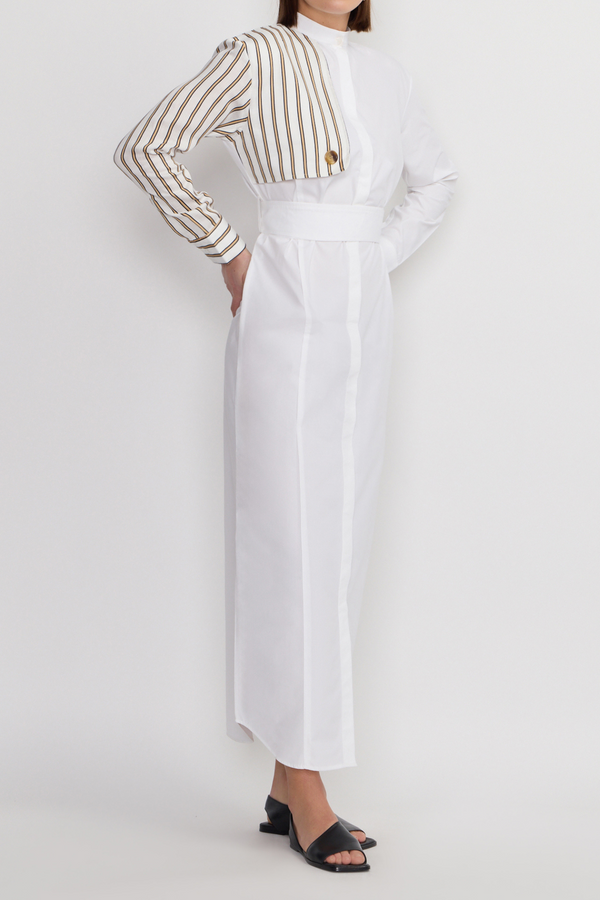 D'estrëe Paris White And Striped Asymmetrical Shirt Dress