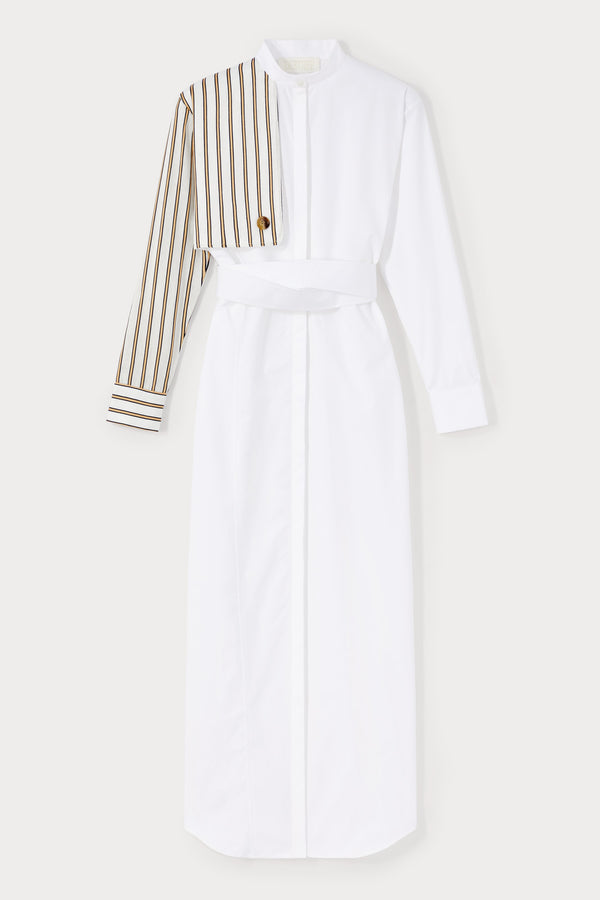 d'estrëe paris White and striped asymmetrical shirt dress