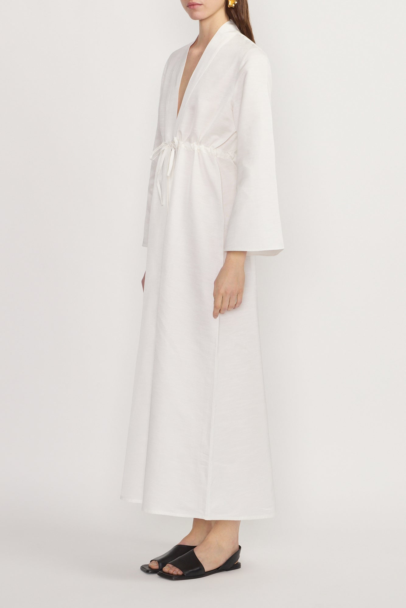 D'estrëe Paris White Belted Long Dress With Bell Sleeves