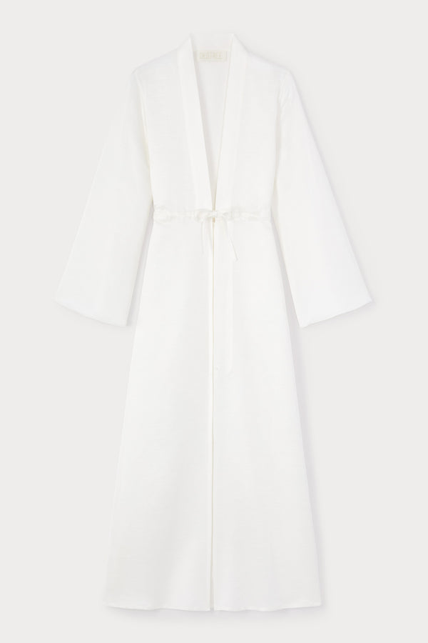 d'estrëe paris White Belted Long Dress with Bell Sleeves