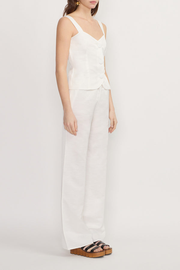 D'estrëe Paris White Corset-Inspired Button-Front Top