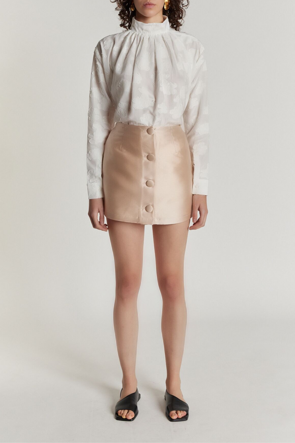 D'estrëe Paris WHITE Flower Veil Blouse With High Neck