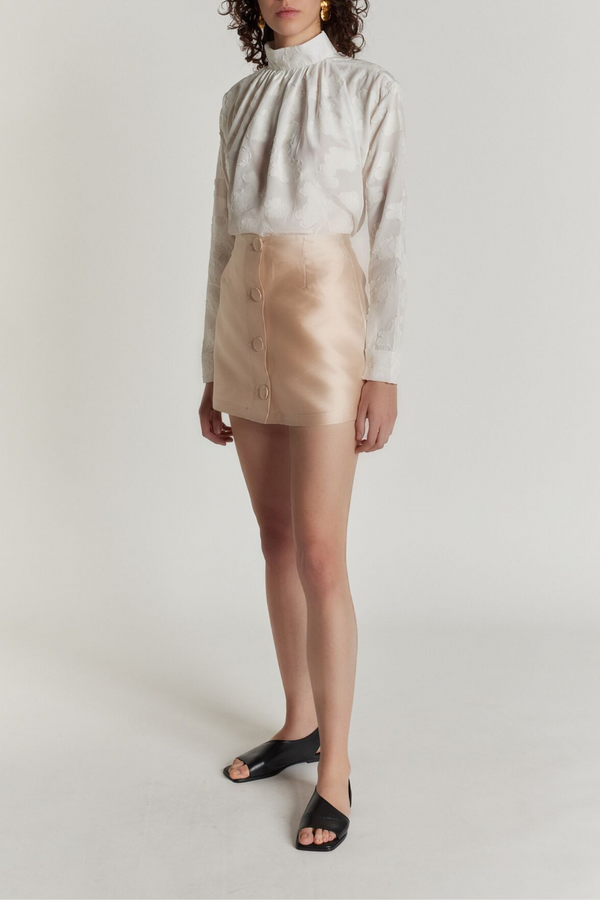 D'estrëe Paris WHITE Flower Veil Blouse With High Neck