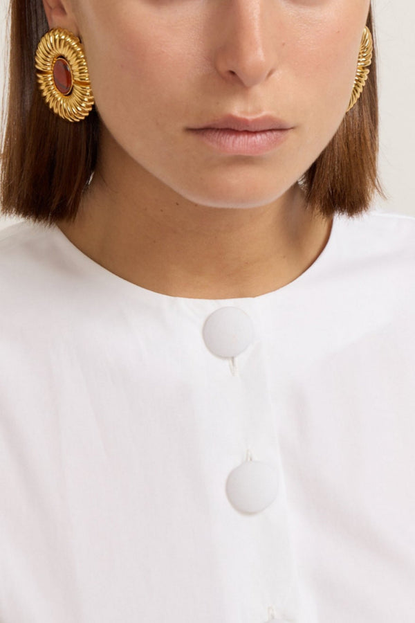 D'estrëe Paris White Popelin Blouse With Puff Sleeves