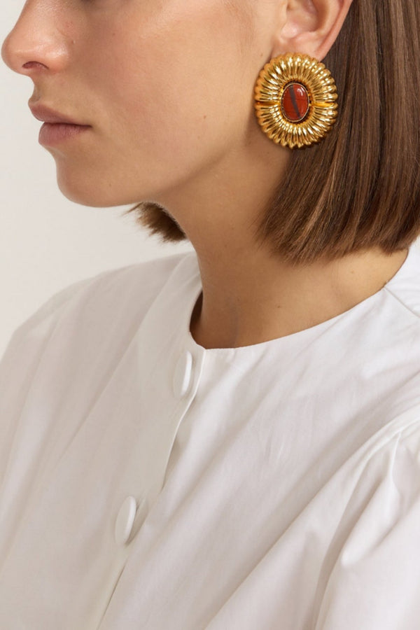 D'estrëe Paris White Popelin Blouse With Puff Sleeves