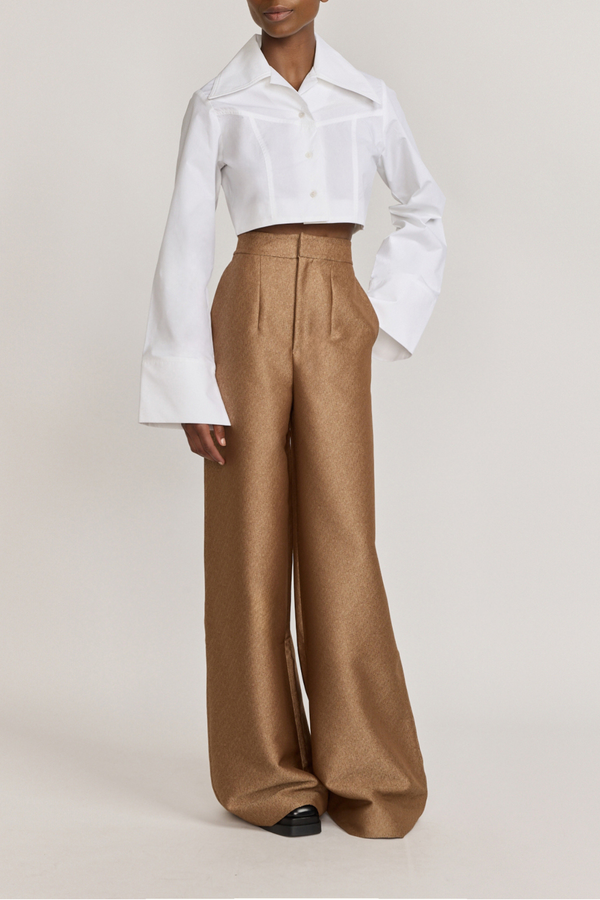 D'estrëe Paris WHITE Popelin Cropped Shirt With Wide Collar And Extended Cuffs