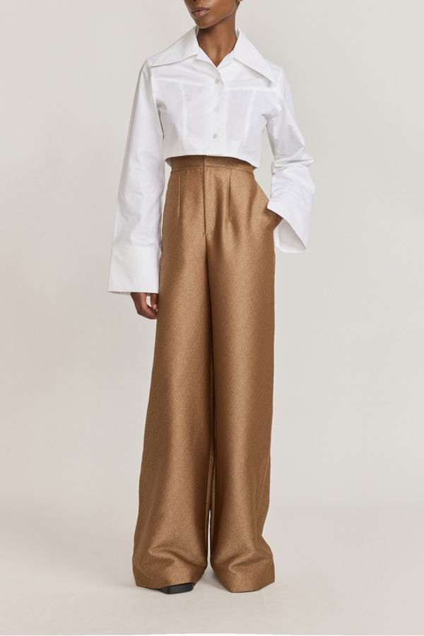 D'estrëe Paris WHITE Popelin Cropped Shirt With Wide Collar And Extended Cuffs