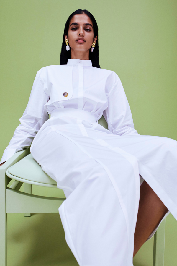 D'estrëe Paris WHITE Popelin Maxi Dress With Sleeve & Button Detail