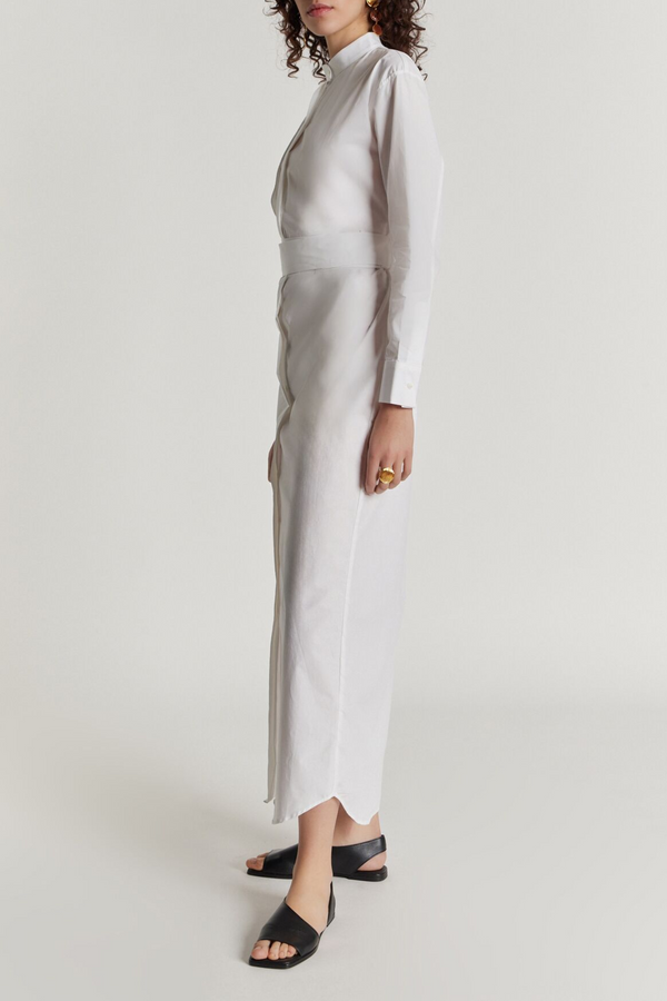 D'estrëe Paris WHITE Popelin Maxi Dress With Sleeve & Button Detail