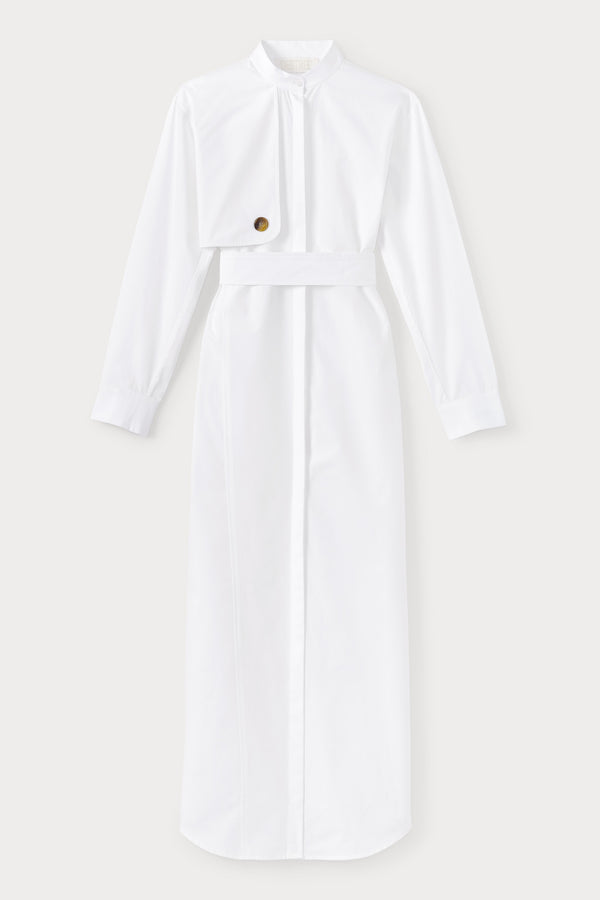 d'estrëe paris WHITE Popelin Maxi Dress with Sleeve & Button detail