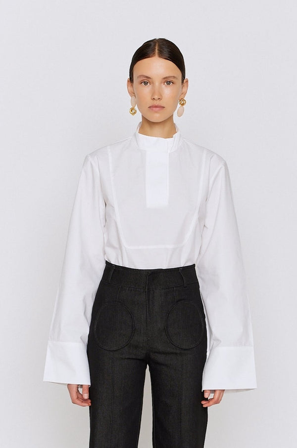 D'estrëe Paris WHITE Popelin Shirt With Band Collar
