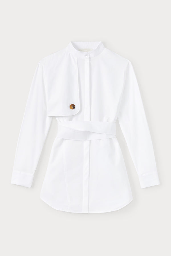 d'estrëe paris WHITE Popelin short dress with Sleeve & Button detail