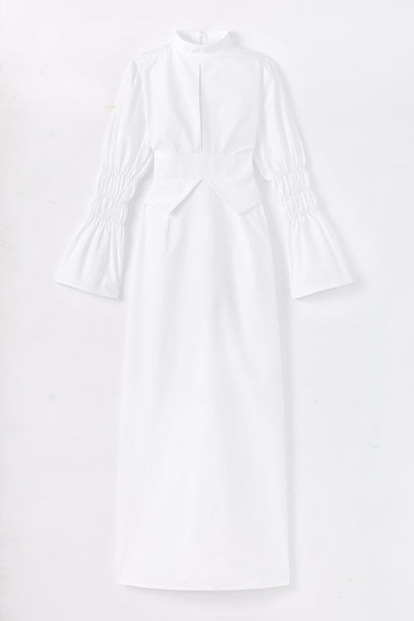 d'estrëe paris White Poplin Maxi Dress with Gathered Sleeves