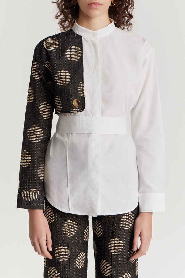 D'estrëe Paris White Shirt With Black Textured Sleeve