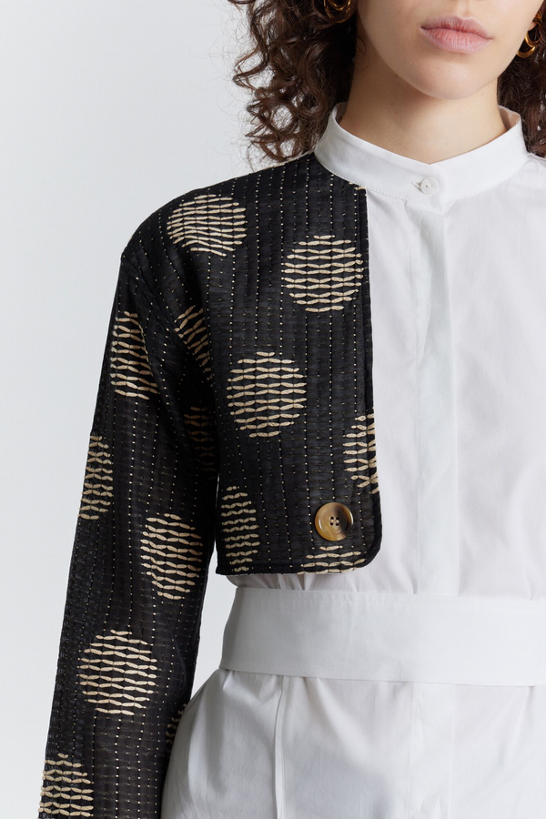 D'estrëe Paris White Shirt With Black Textured Sleeve