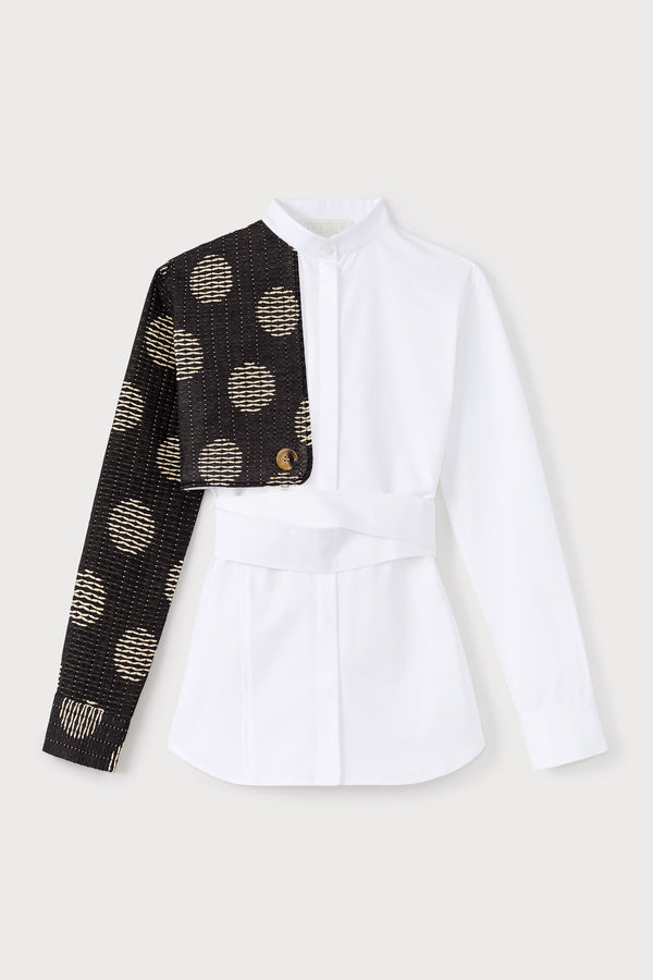 d'estrëe paris White Shirt with Black Textured Sleeve