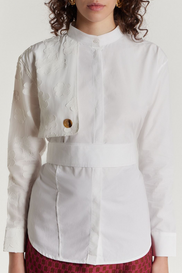 D'estrëe Paris White Shirt With Floral Embroidered Veil