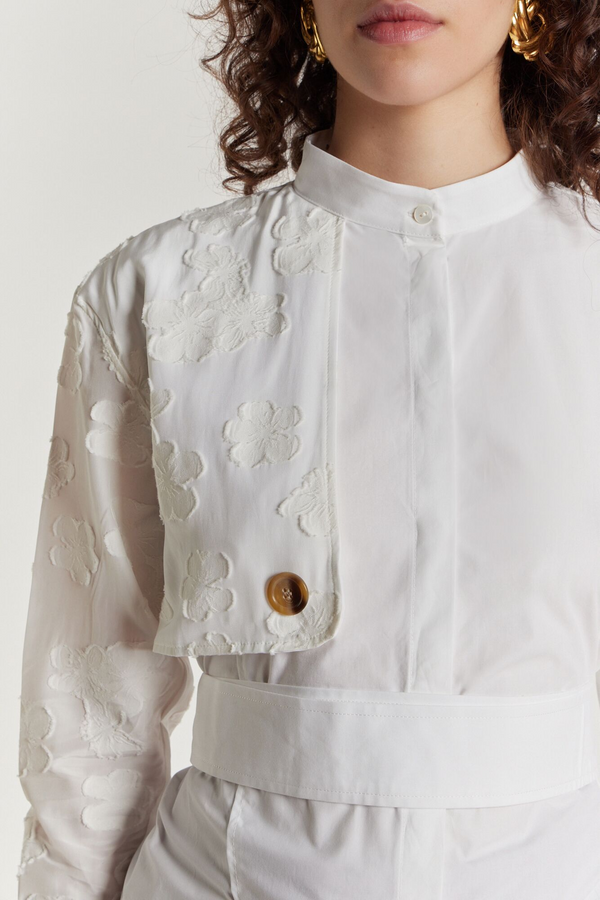 D'estrëe Paris White Shirt With Floral Embroidered Veil