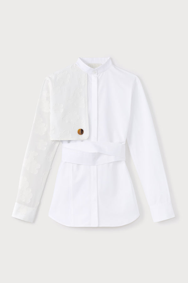 d'estrëe paris White Shirt with Floral Embroidered Veil