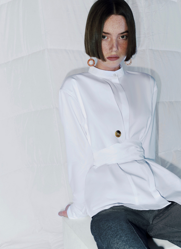 D'estrëe Paris WHITE Shirt With Sleeve & Button Detail