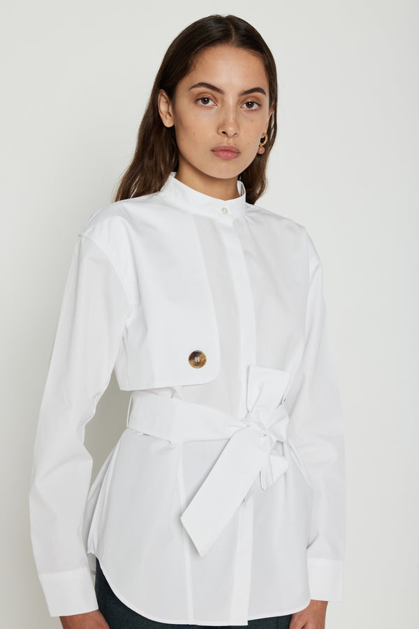 D'estrëe Paris WHITE Shirt With Sleeve & Button Detail