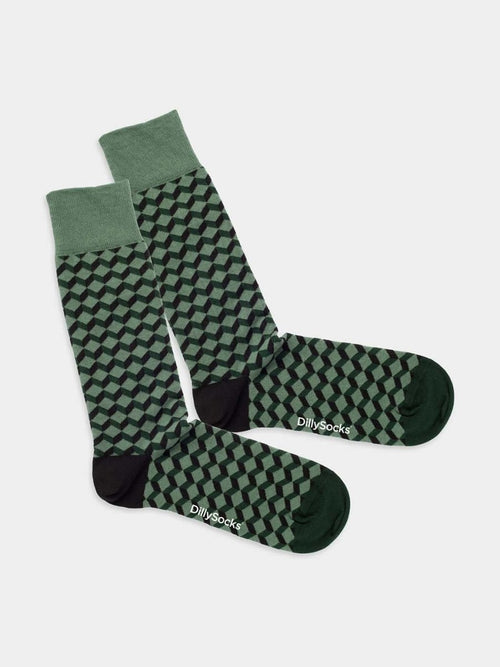 dilly socks Notre chaussettes: Green Grass Dice