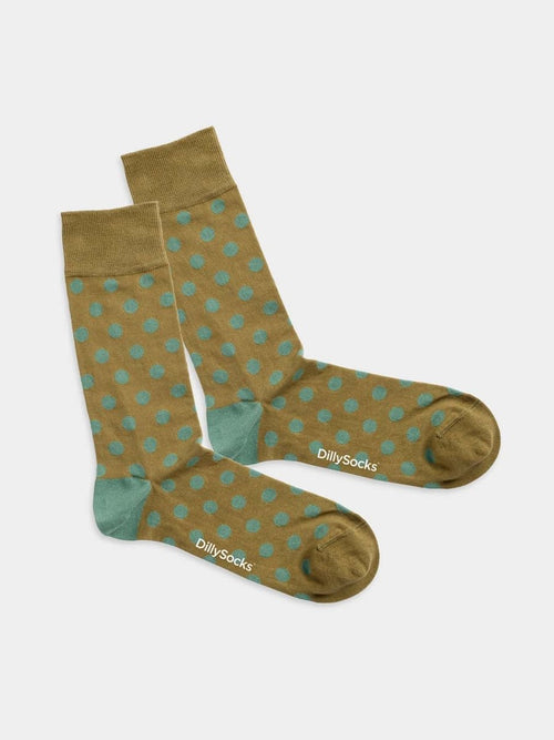 dilly socks Notre Chaussettes: Moss Green Dots