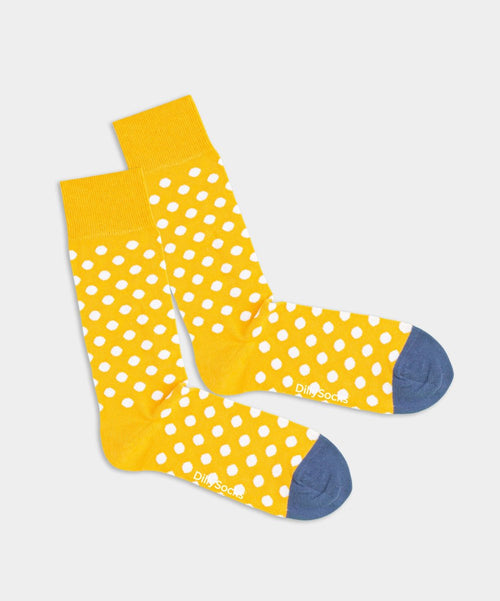 dilly socks Notre chaussettes: Mustard Dots