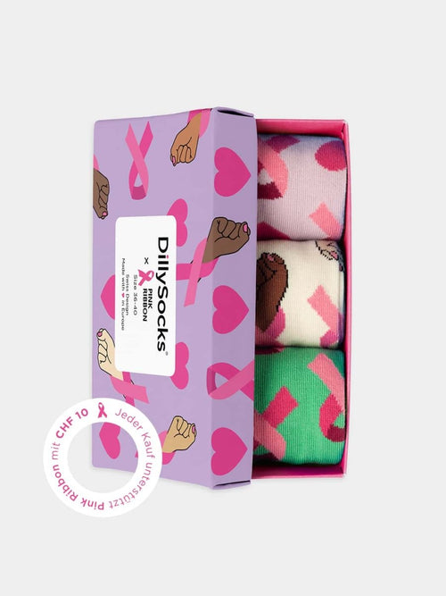 dilly socks Notre chaussettes: Pink Ribbon (boîte de 3)