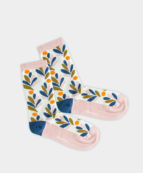 dilly socks Notre chaussettes pour femmes: Beige Bouquet