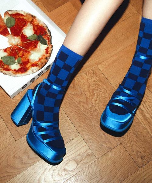Dilly Socks Notre Chaussettes Pour Femmes: Blue-Toned Chess