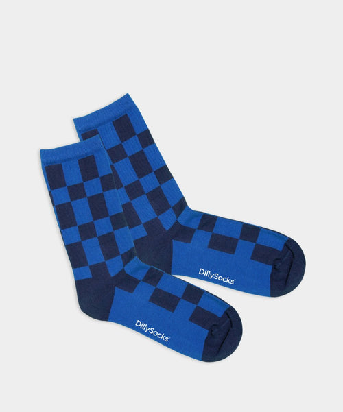 dilly socks Notre chaussettes pour femmes: Blue-Toned Chess