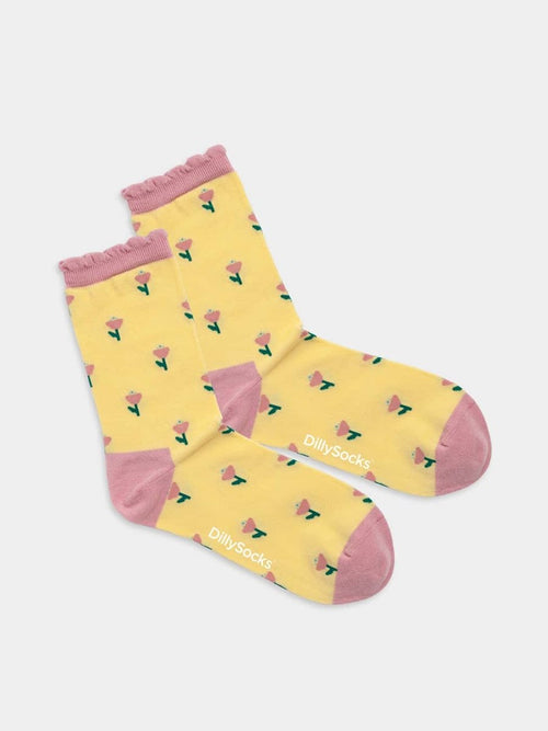 dilly socks Notre chaussettes pour femmes: Yellow Field of Flowers