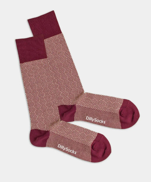 dilly socks Notre chaussettes pour hommes: Wine Fishbone