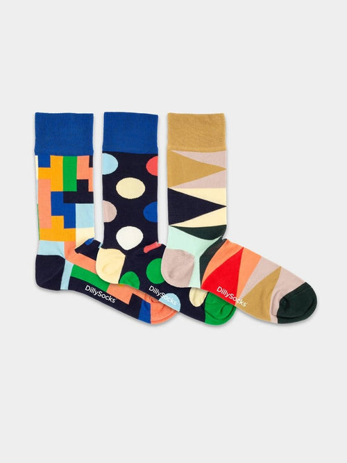 Dilly Socks Notre Coffret Cadeau Chaussettes: Geometric Illusion (boîte De 3)