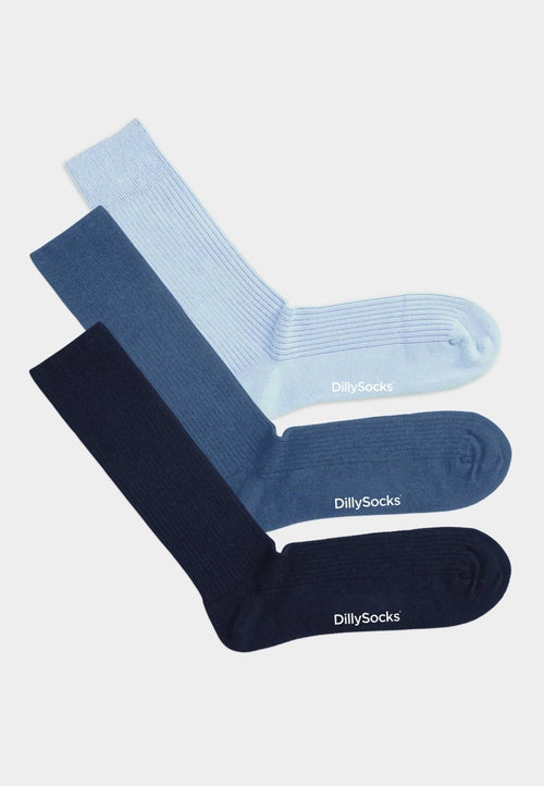 dilly socks Notre jeux de chaussettes: Ribbed Ocean Blue (pack de 3)