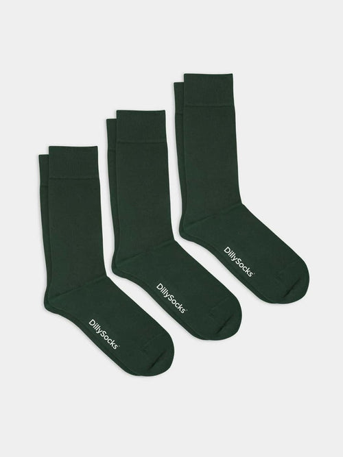 dilly socks Notre jeux de chaussettes: Smooth Forest Green (pack de 3)