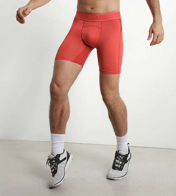 dim Boxer de sport long homme en microfibre et mesh Rouge Alerte Dim Move