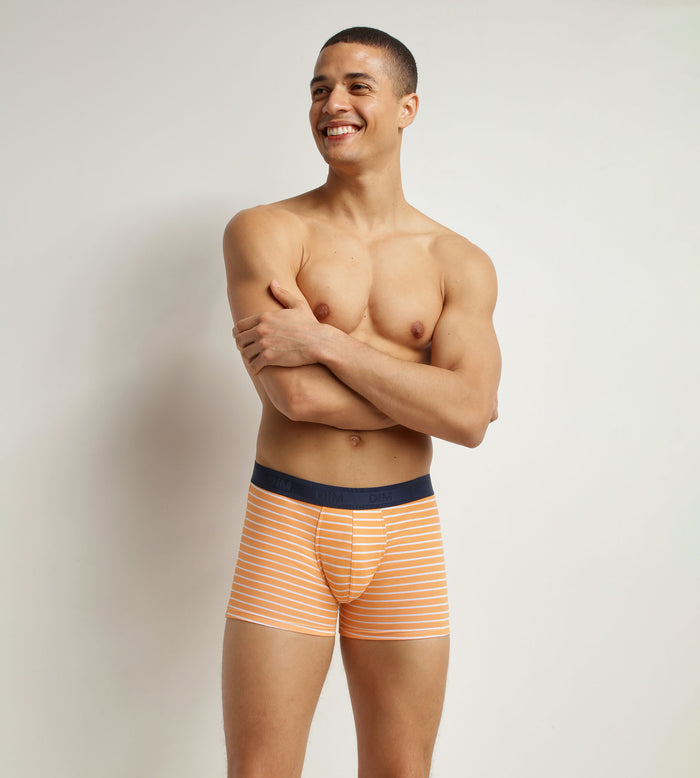 dim Boxer homme en coton stretch Orange à rayures Dim Fancy