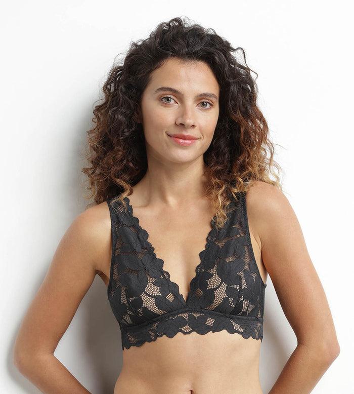 dim Bralette femme en dentelle à grosses fleurs Gris Granit Dim Lacy