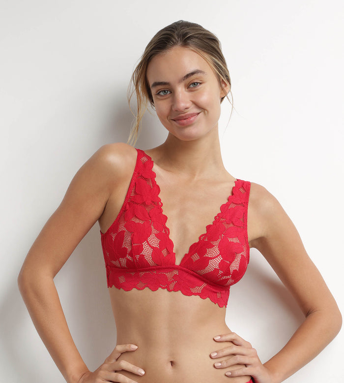 dim Bralette femme en dentelle à grosses fleurs Rouge Dim Lacy