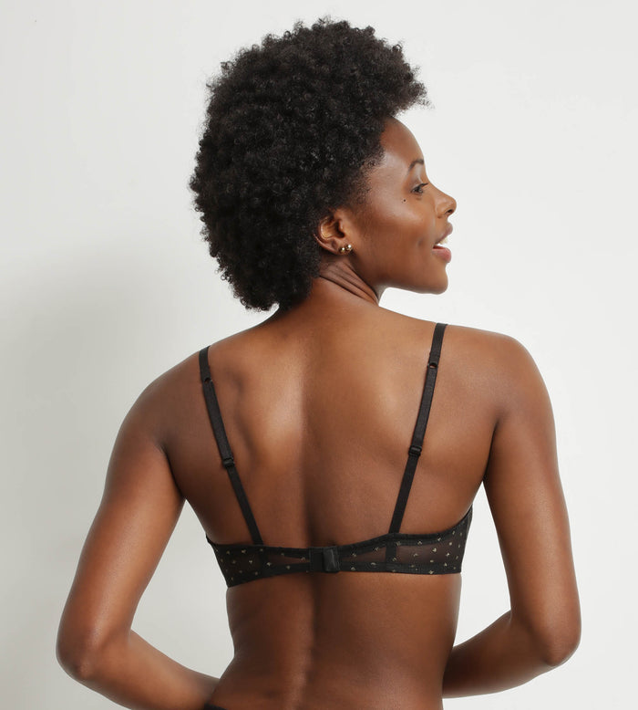 Dim Bralette Femme En Tulle Translucide Noir Et Pois Lurex Dim Shiny Mesh