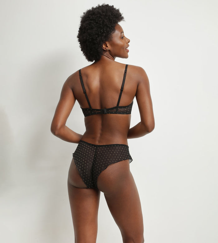 Dim Bralette Femme En Tulle Translucide Noir Et Pois Lurex Dim Shiny Mesh