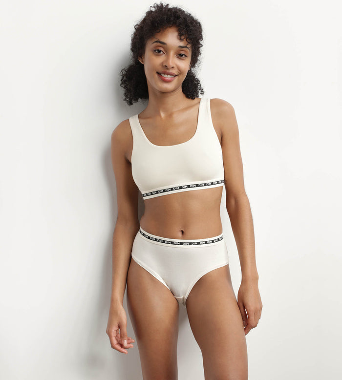 Dim Brassière Crop Top Beige Sans Armature En Modal Polyamide Dim Icons Seamless